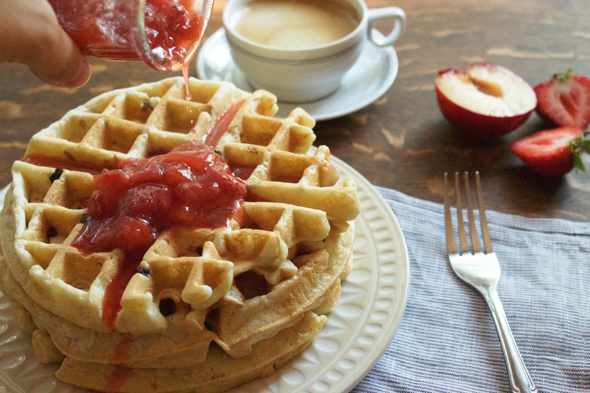 Perfect Buttermilk Muesli Waffles (with Tart Plum Sauce)